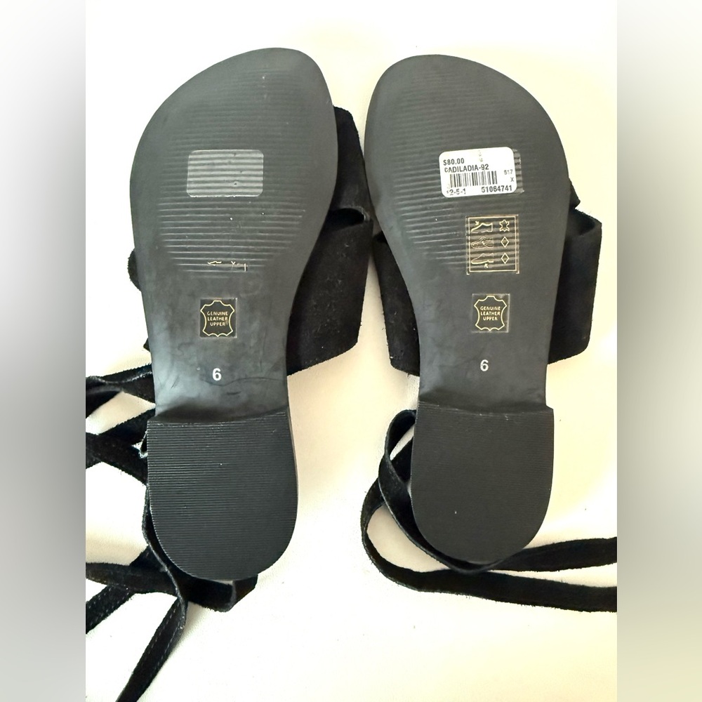 Hibou Bohemian Black Suede Ankle Wrap Flat Sandals | Lace-Up Open Toe NWT - Picture 8 of 13